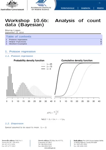 Workshop  10.6b:  Analysis  of  count  data (Bayesian)  Murray Logan  September 13, 2016  Table of