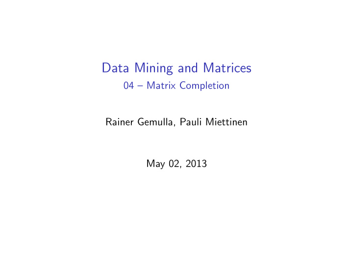 data mining and matrices