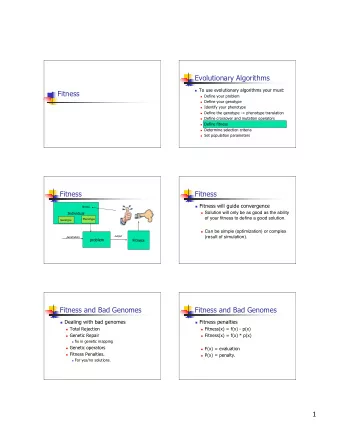 Evolutionary Algorithms  To use evolutionary algorithms your must:  Fitness  Define your