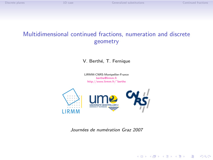 multidimensional continued fractions numeration and