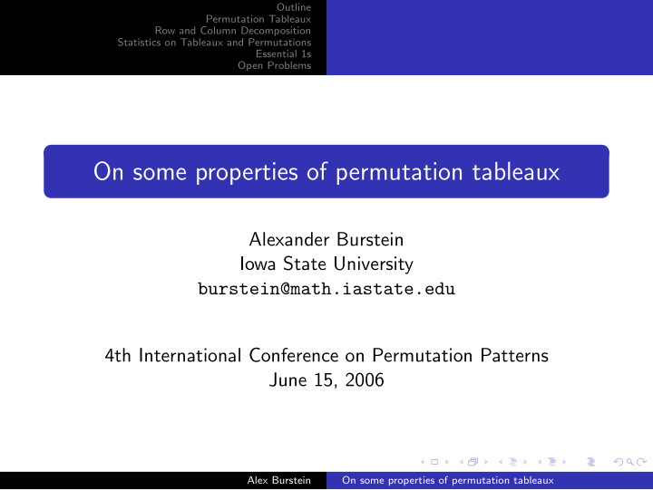 on some properties of permutation tableaux