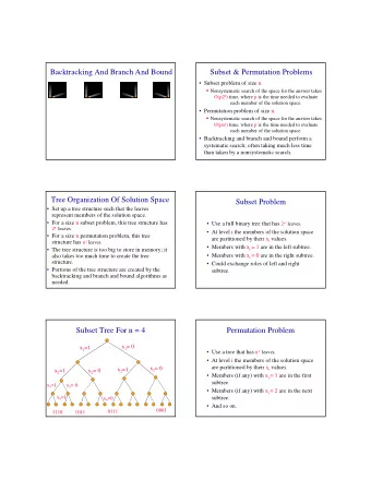Backtracking And Branch And Bound  Subset &amp; Permutation Problems   Subset problem of size n.