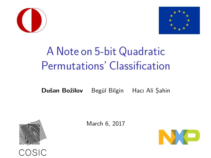 a note on 5 bit quadratic permutations classification