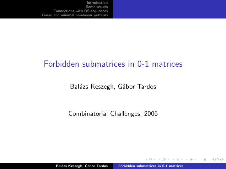 forbidden submatrices in 0 1 matrices