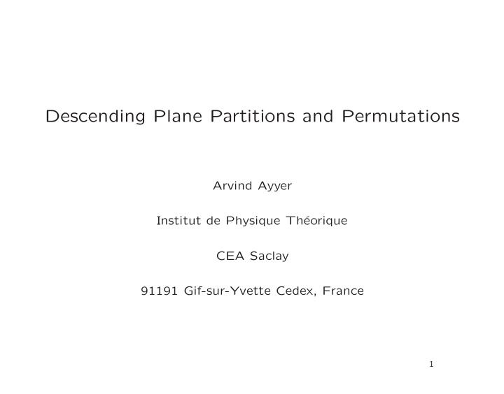 descending plane partitions and permutations