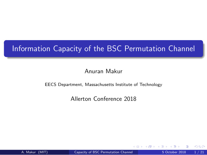 information capacity of the bsc permutation channel