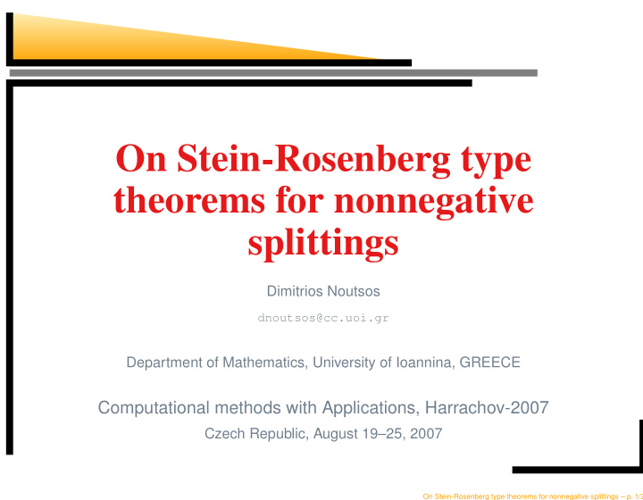 on stein rosenberg type theorems for nonnegative