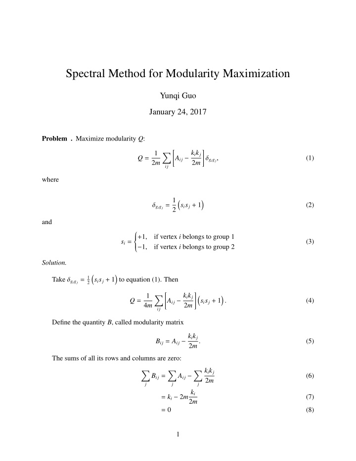 spectral method for modularity maximization