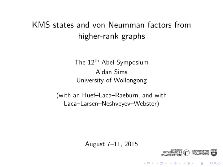 kms states and von neumman factors from higher rank graphs