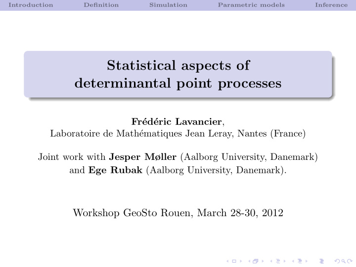 statistical aspects of determinantal point processes