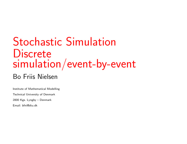stochastic simulation discrete simulation event by event