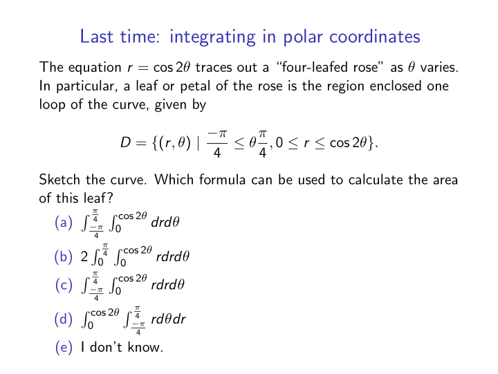last time integrating in polar coordinates