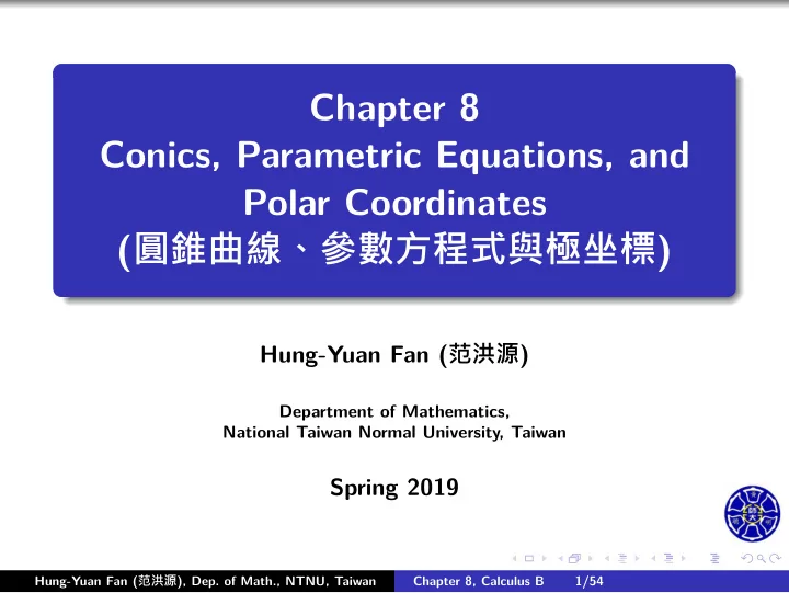 chapter 8 conics parametric equations and polar