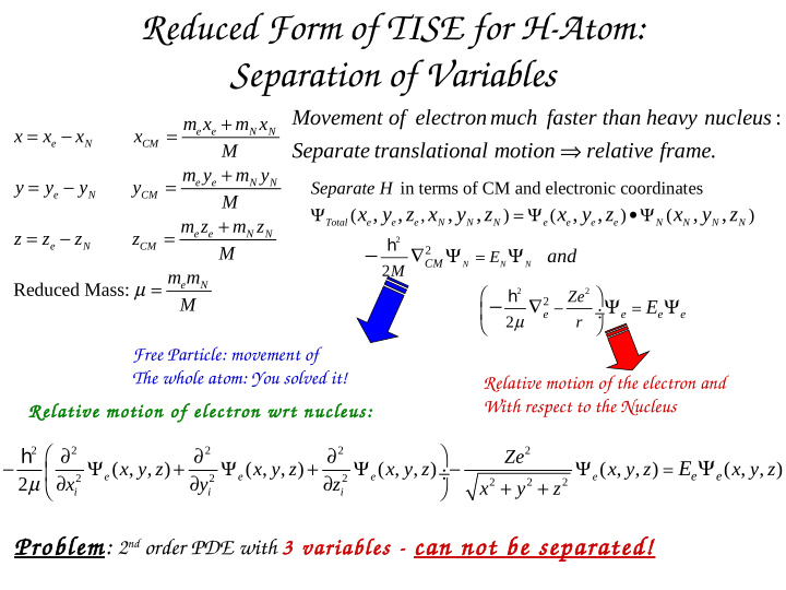 reduced form of tise for h atom separation of variables