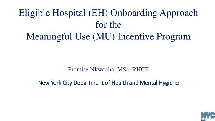 eligible hospital eh onboarding approach