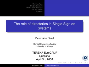 The role of directories in Single Sign on  Systems  Victoriano Giralt  Central Computing Facility