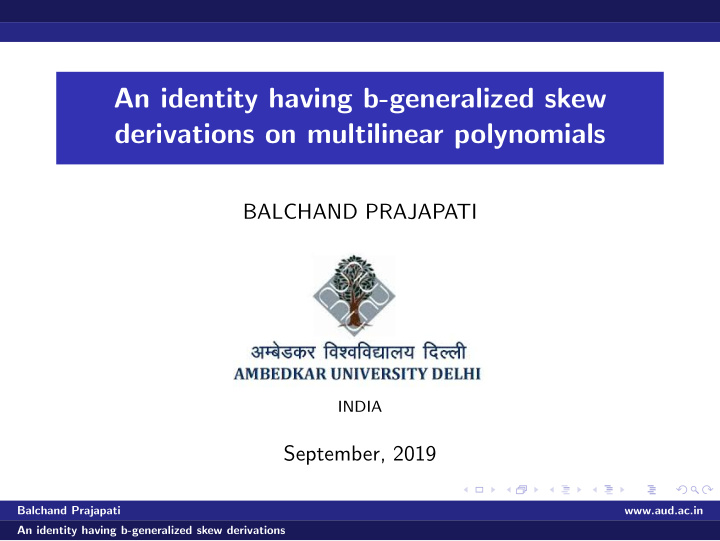 an identity having b generalized skew derivations on