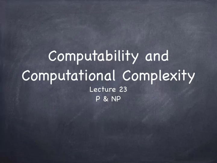 computability and computational complexity