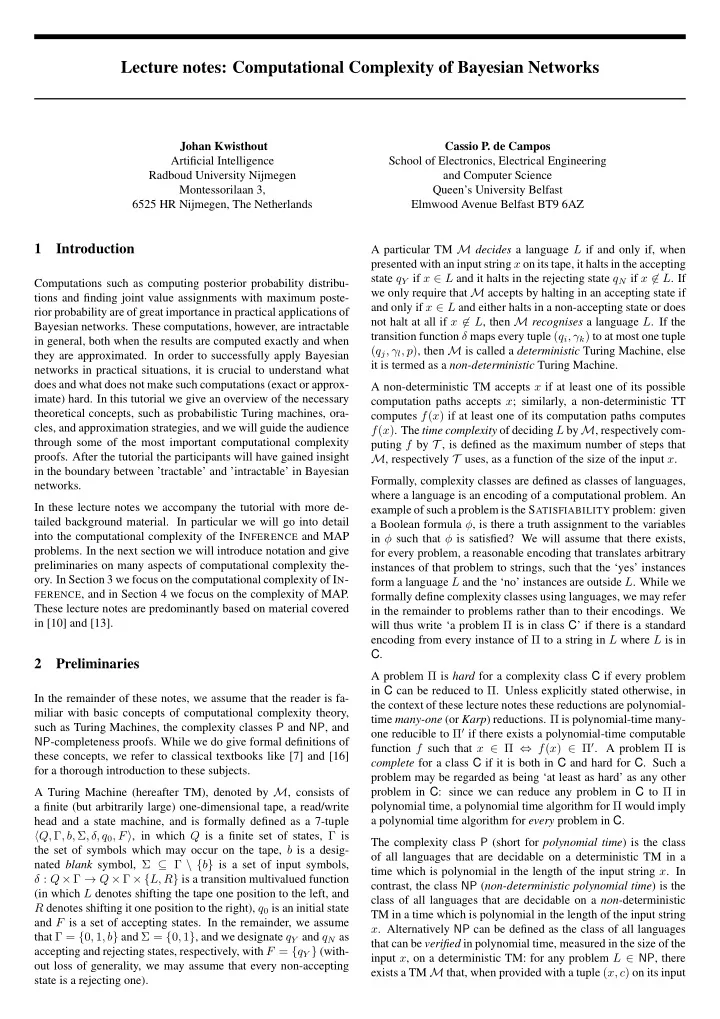 lecture notes computational complexity of bayesian