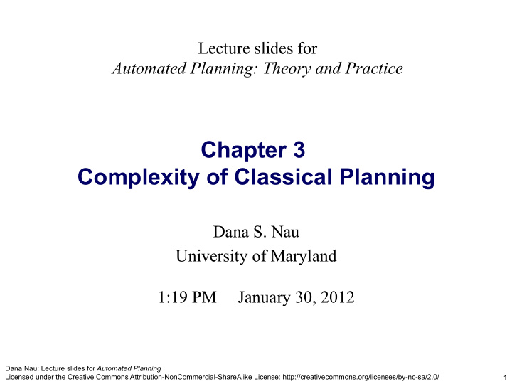 chapter 3 complexity of classical planning