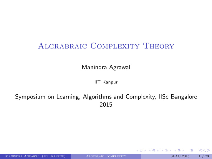 algrabraic complexity theory