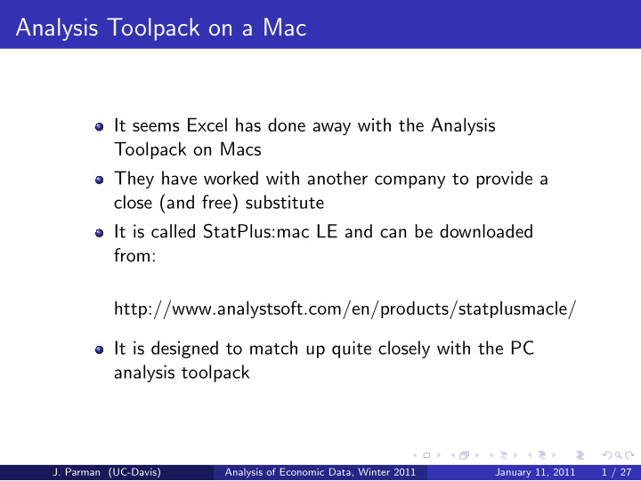 analysis toolpack on a mac