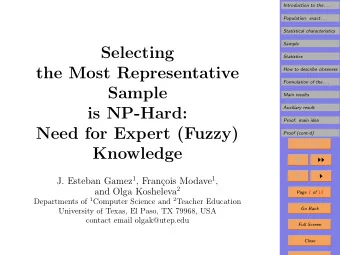 Selecting  Statistics  the Most Representative  How to describe closeness  Formulation of the . . .