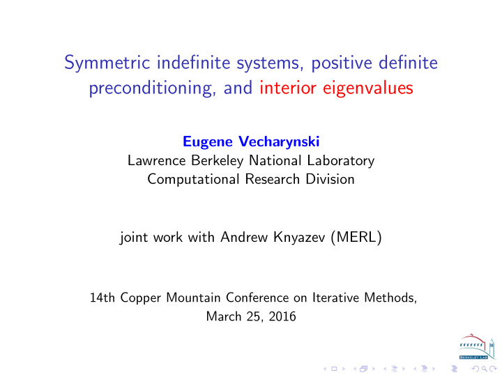 symmetric indefinite systems positive definite