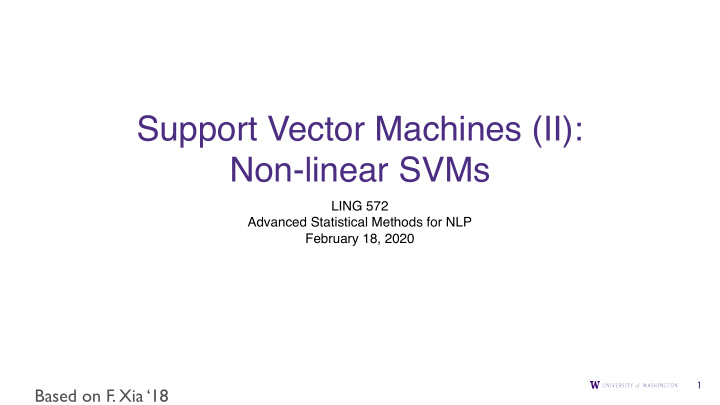 support vector machines ii non linear svms
