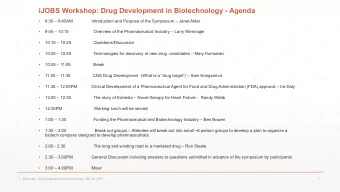 iJOBS Workshop: Drug Development in Biotechnology - Agenda   9:30  9:45AM