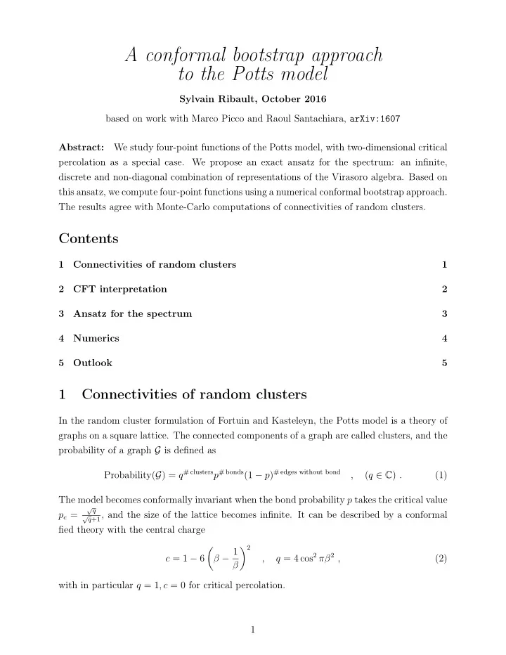 a conformal bootstrap approach to the potts model