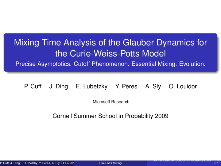mixing time analysis of the glauber dynamics for the