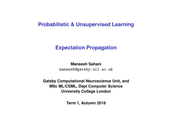 probabilistic unsupervised learning expectation