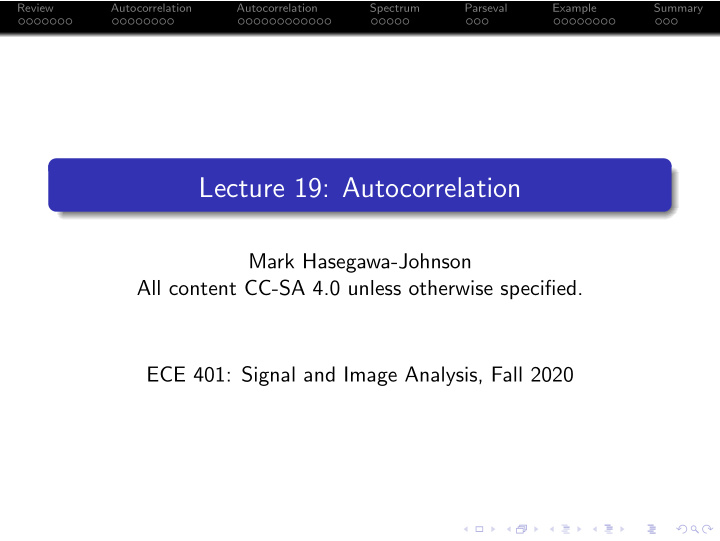 lecture 19 autocorrelation