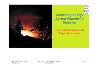Modelling Energy  Saving Potential in  Industry.  Case of the Steel and  Paper Industries  4-9 June