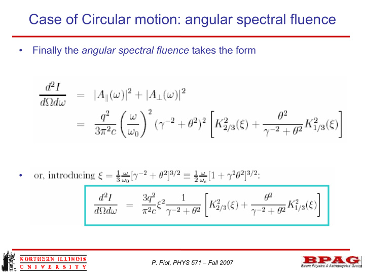 case of circular motion angular spectral fluence