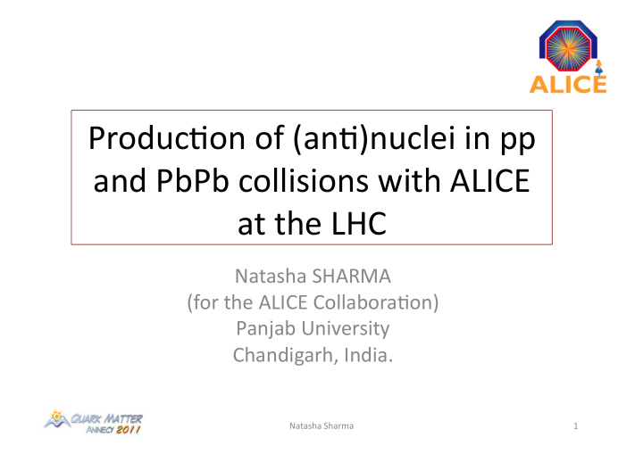 produc on of an nuclei in pp and pbpb collisions with