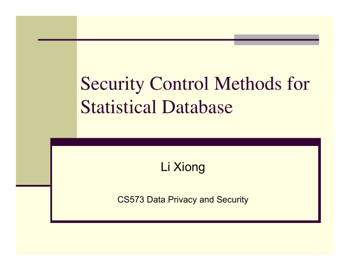 security control methods for statistical database