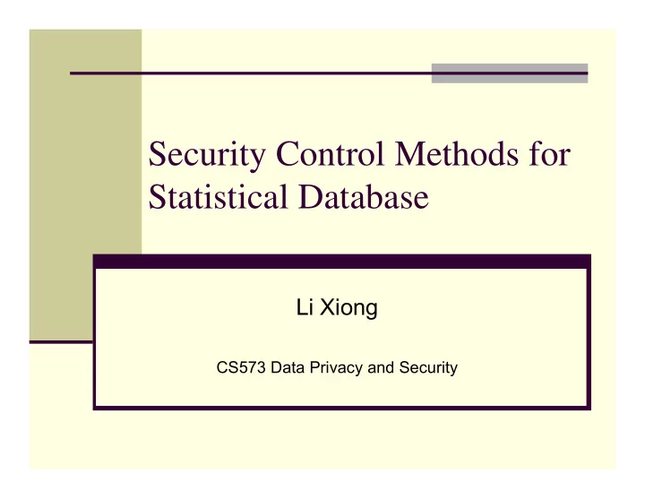 security control methods for statistical database