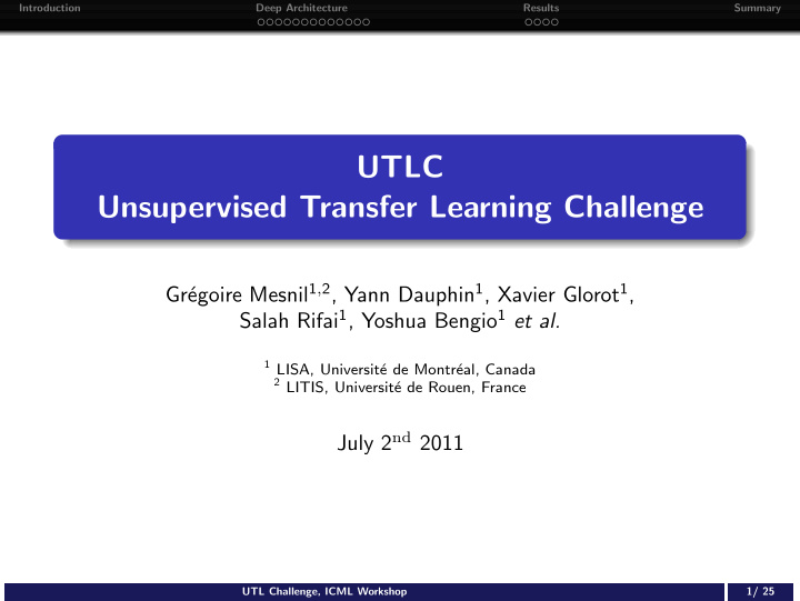 utlc unsupervised transfer learning challenge