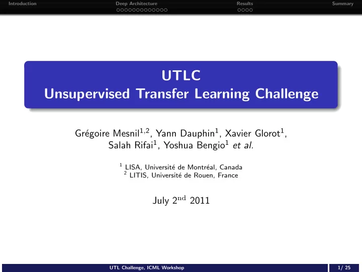 utlc unsupervised transfer learning challenge