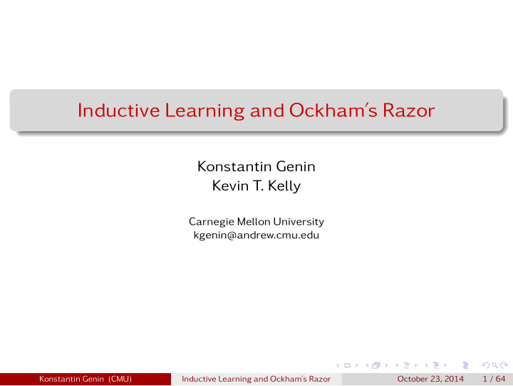 inductive learning and ockham s razor