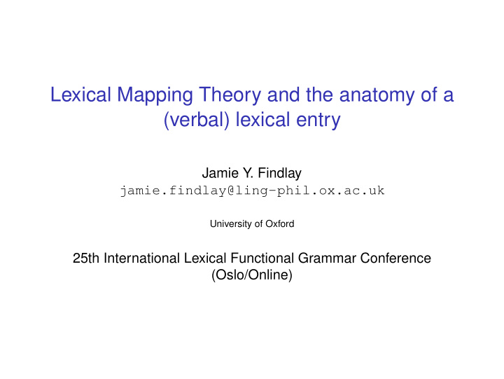 lexical mapping theory and the anatomy of a verbal