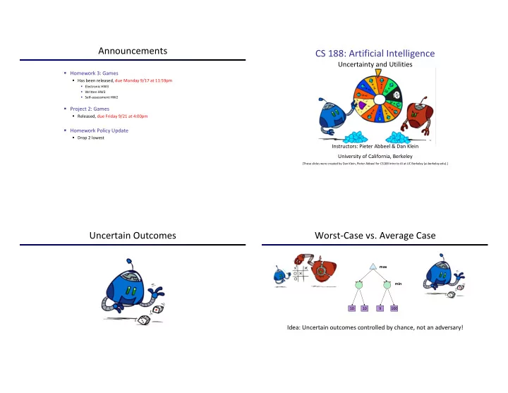 announcements cs 188 artificial intelligence