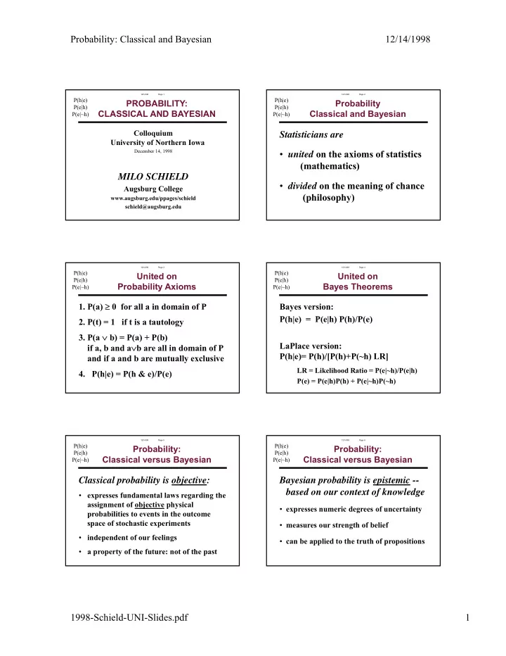probability classical and bayesian 12 14 1998