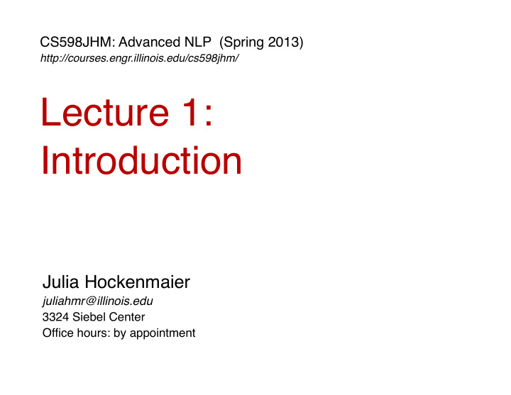 lecture 1 introduction