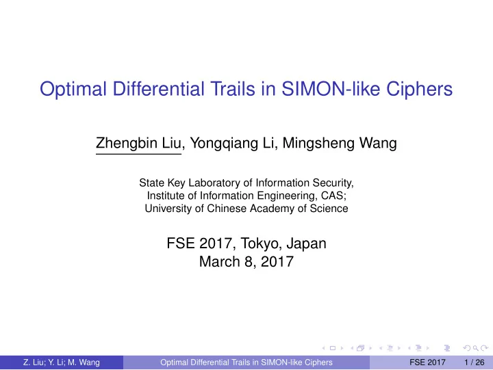 optimal differential trails in simon like ciphers