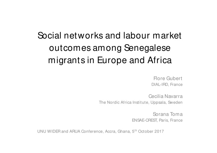 social networks and labour market outcomes among