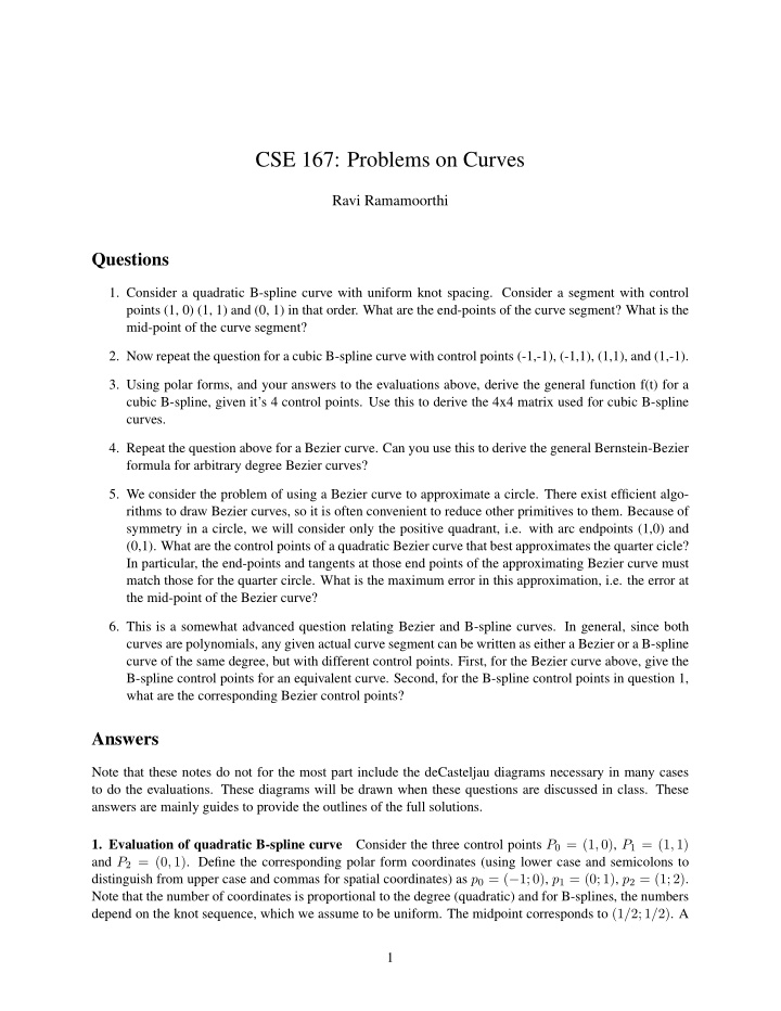 cse 167 problems on curves