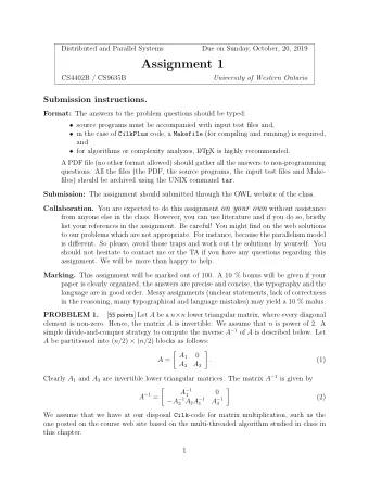 Assignment 1  CS4402B / CS9635B  University of Western Ontario  Submission instructions. Format: